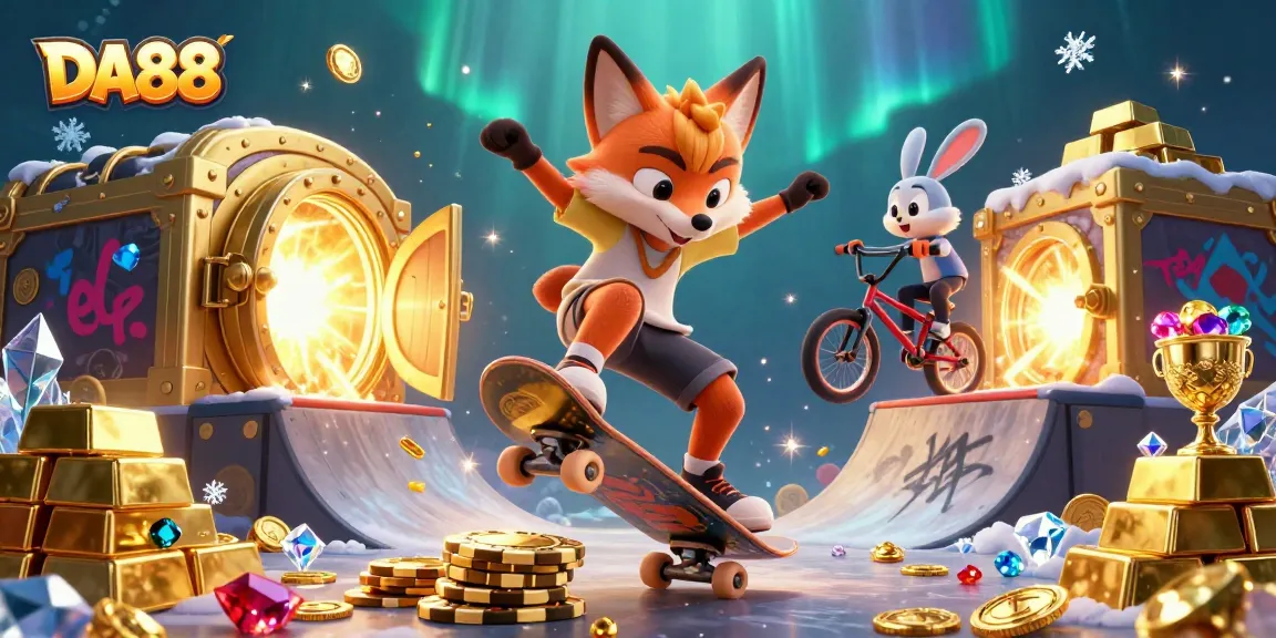 Experience thrilling gameplay in DA88 with dynamic fox and rabbit characters amidst a vibrant casino backdrop.
