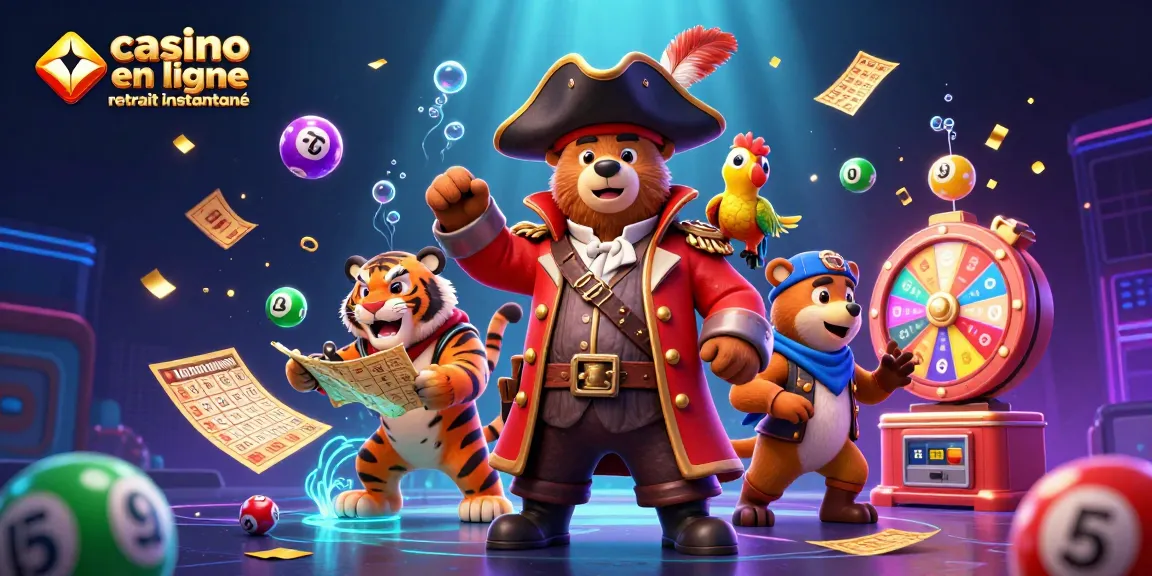 Jeu excitant dans un casino en ligne avec retrait instantané, illustré par un ours pirate et un tigre.