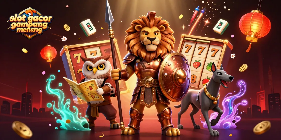 Play the slot gacor gampang menang and hit jackpots in this vibrant casino-themed illustration.