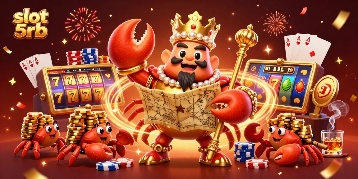 Experience thrilling wins with slot 5rb in this vibrant 3D casino scene featuring a golden crab emperor.