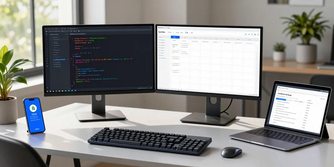 Developer utilizing open claw AI assistant on dual monitors in a modern workspace
