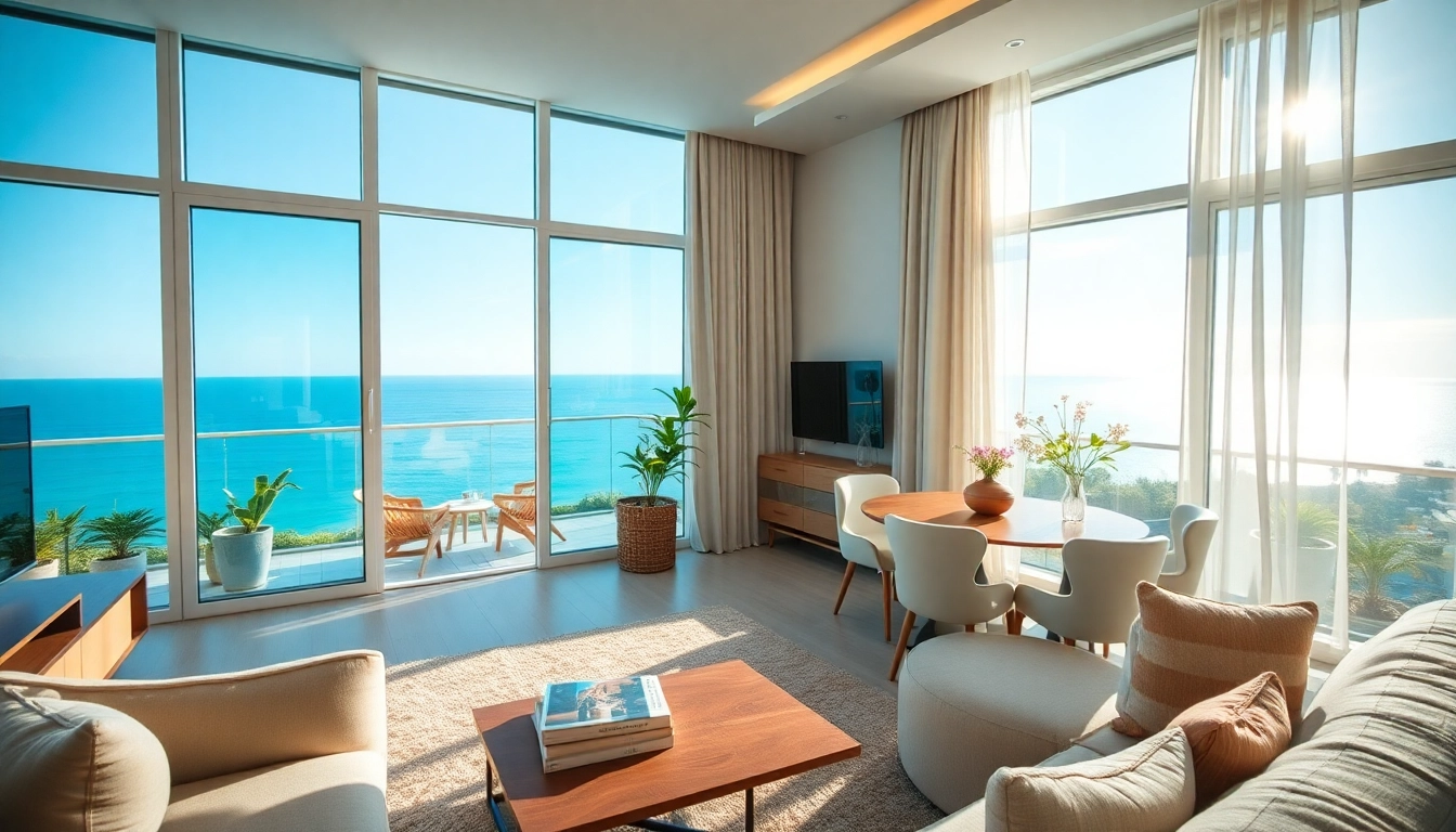 Showcase of Alanya apartments for rent featuring a spacious, modern interior with a sea view.