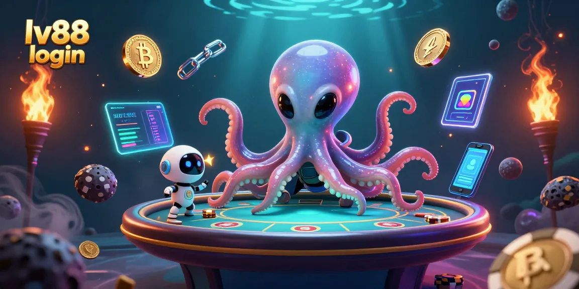 Engage with the thrilling lv88 login experience, featuring an alien octopus and crypto elements in an exciting casino scene.