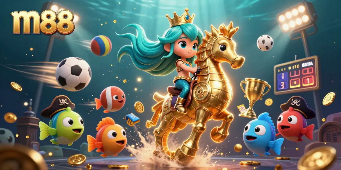 Engage in thrilling sports betting adventures with m88's vibrant underwater world illustration.