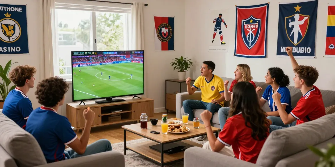 Exciting kora live sports viewing moment in a vibrant living room.