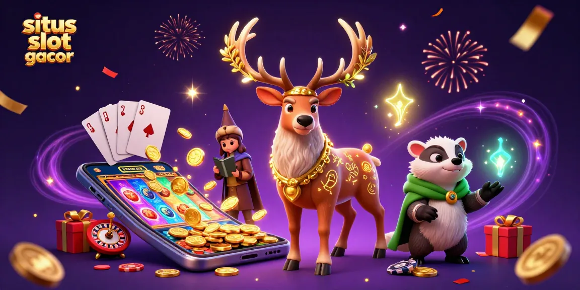Situs slot gacor showcases a Celtic druid along with a wise badger amidst vibrant casino elements.