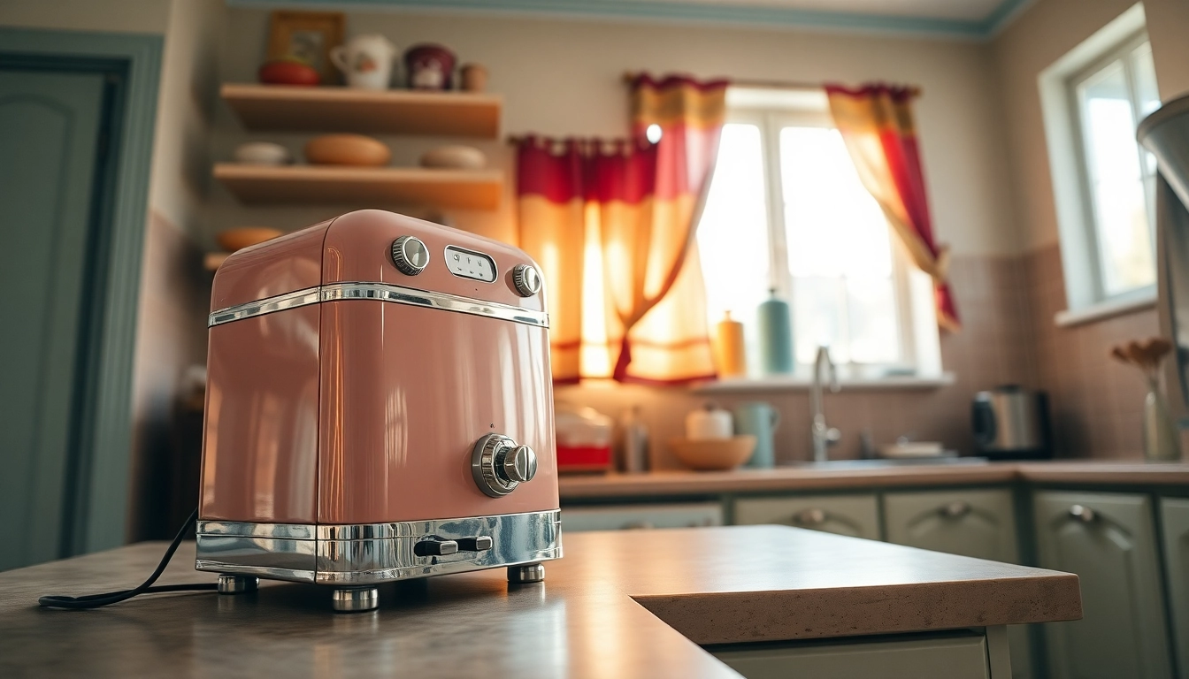 Stunning retro appliance enhancing a vintage kitchen with warm sunlight and nostalgic decor.
