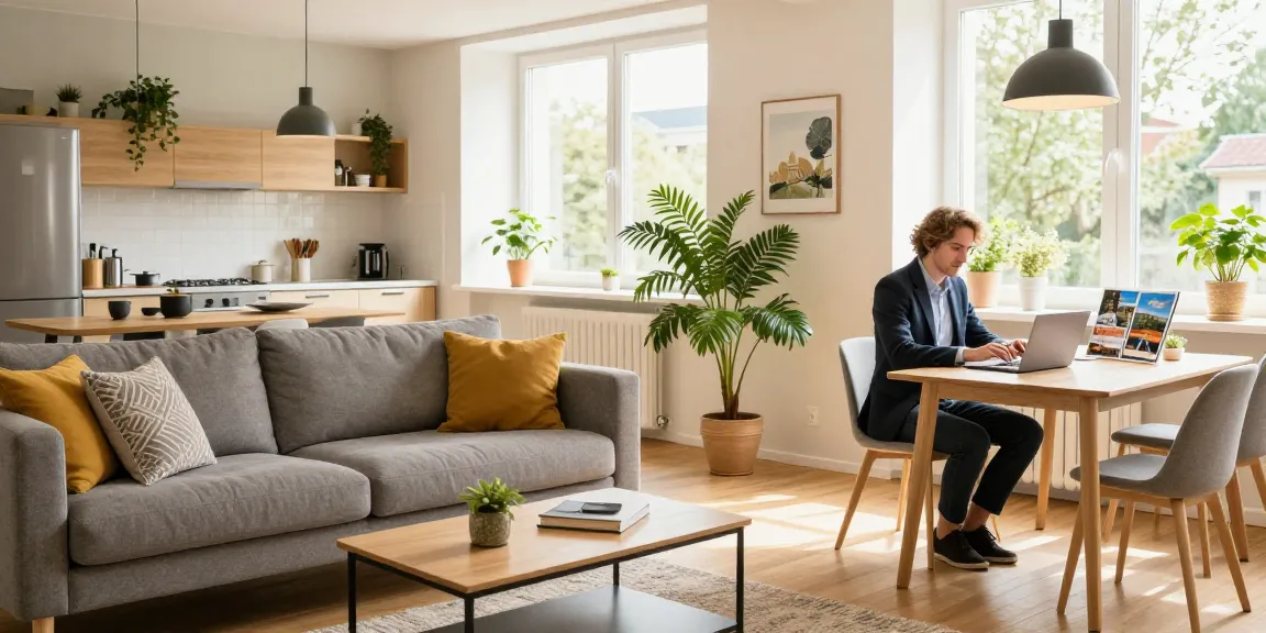 Moderne Monteurwohnung Hannover mit einem gemütlichen Wohnbereich und natürlichem Licht.