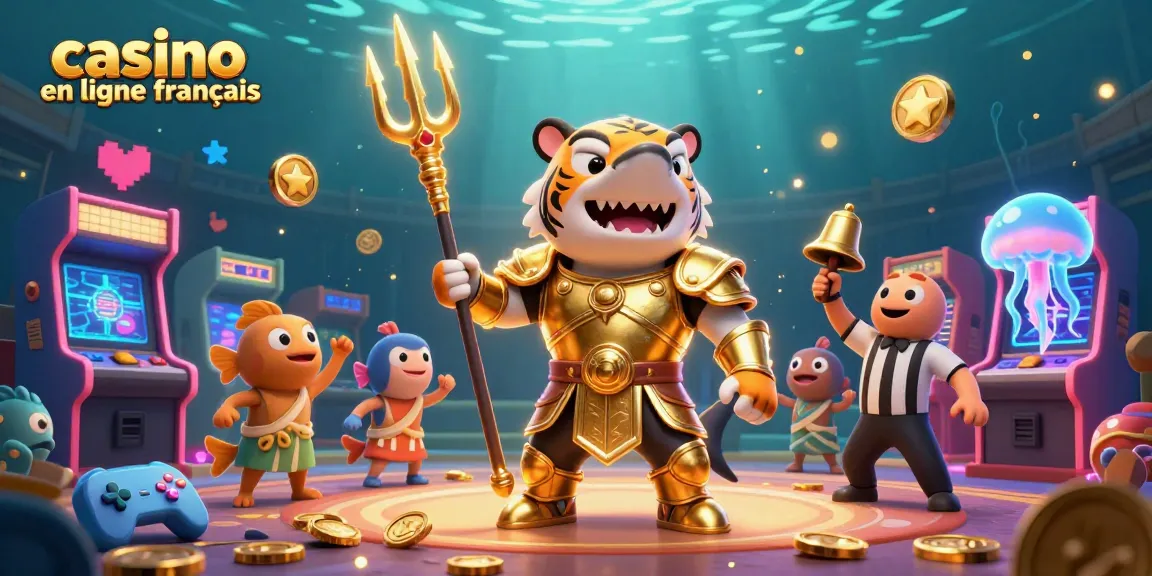 Jouer dans un casino en ligne français avec un requin tigre en armure de gladiateur, ambiance aquatique