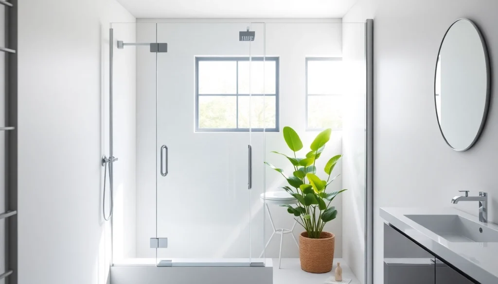 Elegant shower screen door illuminating a modern bathroom space, showcasing clarity and contemporary design.