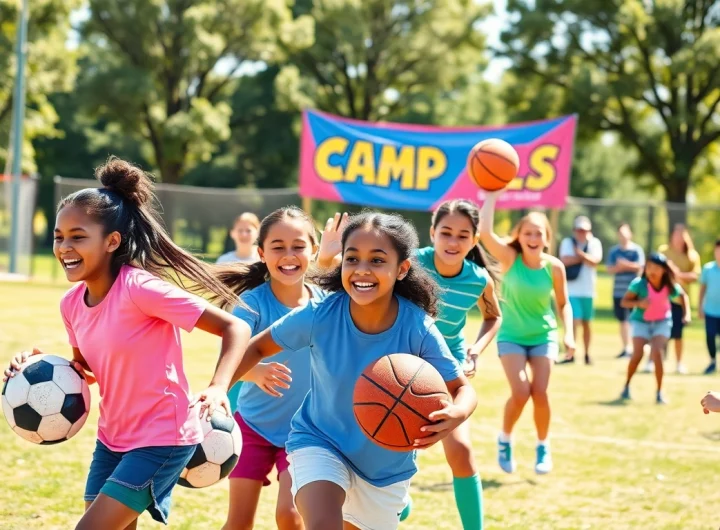 Active girls participating in Multi Sports Camps for Girls, showcasing teamwork and sportsmanship.