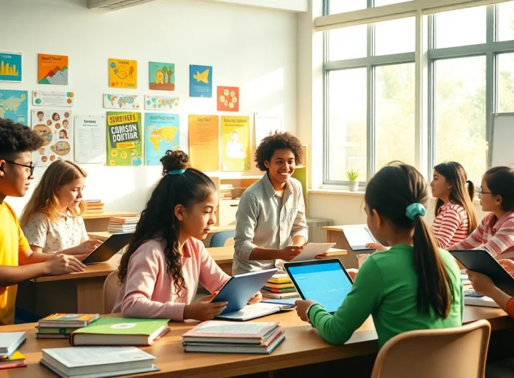 Engaged students collaborating in a modern education setting.