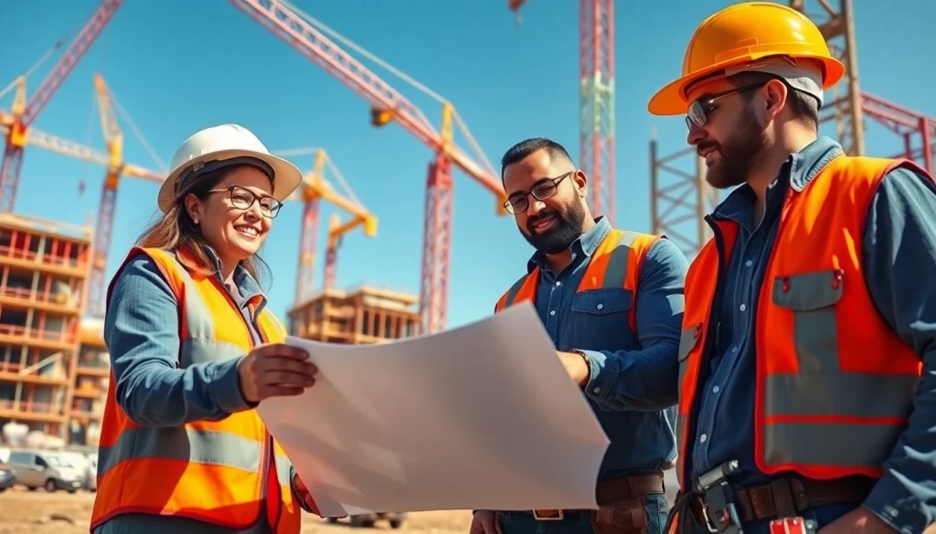 Contractors from the southern california contractors association working collaboratively on a construction site.