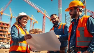 Contractors from the southern california contractors association working collaboratively on a construction site.