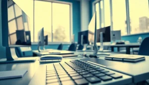 Efficient staff working in a state-of-the-art typing center, enhancing productivity.