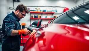 Experience premium car detailing near me in a modern garage with professional tools and products.