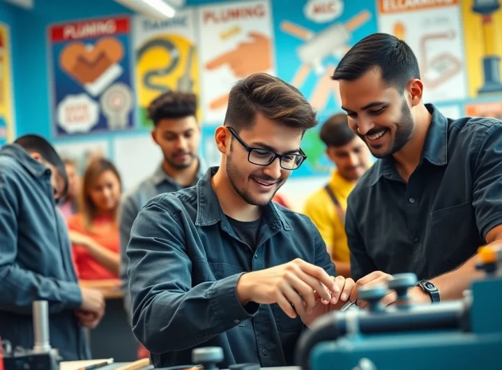 Students collaborating and learning at an abc trade school, showcasing a vibrant educational environment.