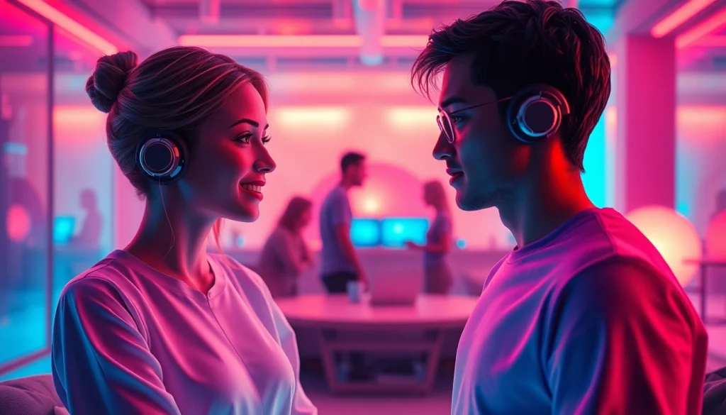 A vibrant image representing intimate interactions with AI characters in the context of ai sex, showcasing modern technology and emotional engagement.