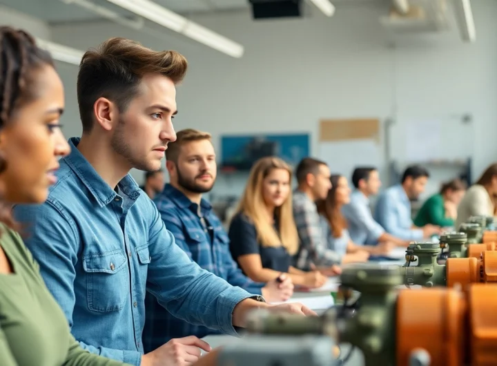 Students learning at a Trade School Knoxville TN, showcasing hands-on engagement and instructor interaction.