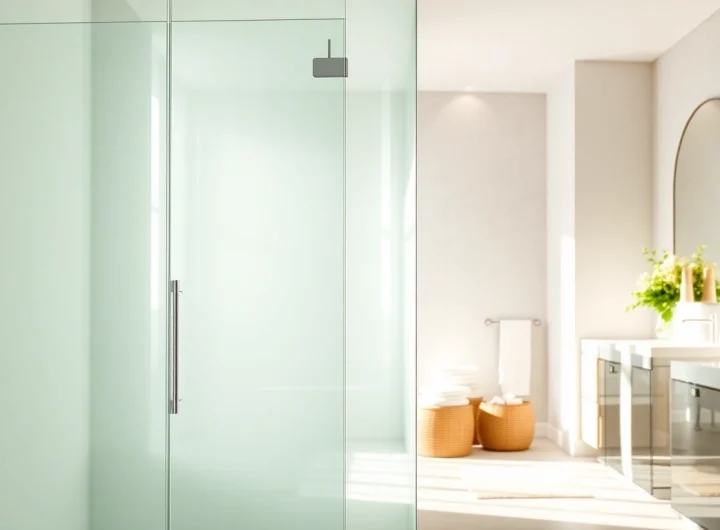 Experience elegance with sunney shower doors enhancing a luxurious bathroom setting.