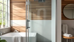 Stunning shower screen door elegantly installed in a contemporary bathroom design.