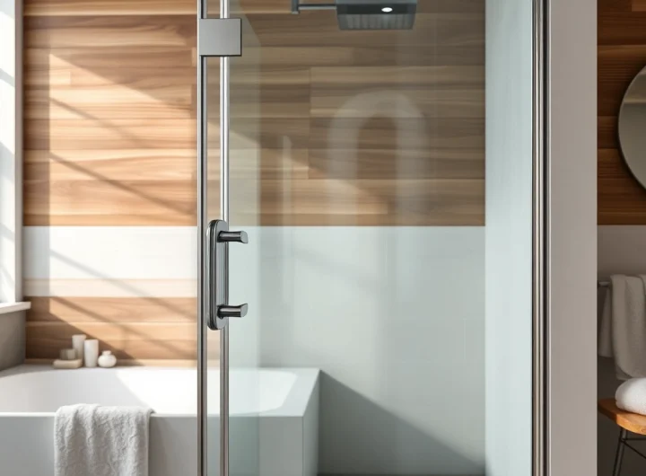 Stunning shower screen door elegantly installed in a contemporary bathroom design.