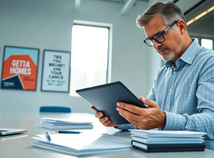 Analyzing contract management documents in a bright office setting for efficiency.