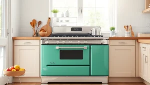 Showcase the Retro Oven in a vibrant kitchen setting with a mint green finish.