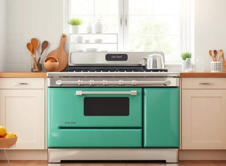 Showcase the Retro Oven in a vibrant kitchen setting with a mint green finish.