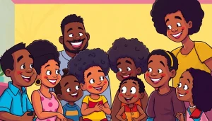 A colorful illustration of diverse animated characters inspired by African American cartoons, highlighting joy and creativity.