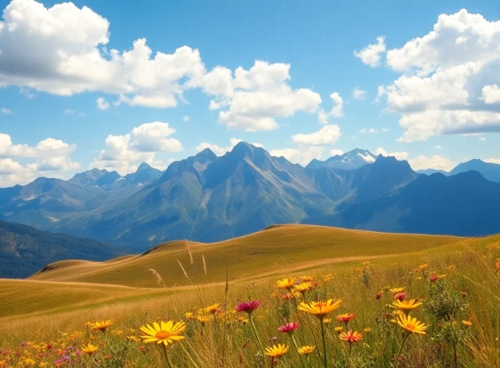 Vibrant landscapes with rolling hills and wildflowers create a serene outdoor escape.