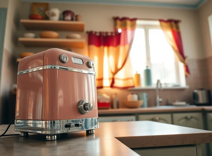 Stunning retro appliance enhancing a vintage kitchen with warm sunlight and nostalgic decor.