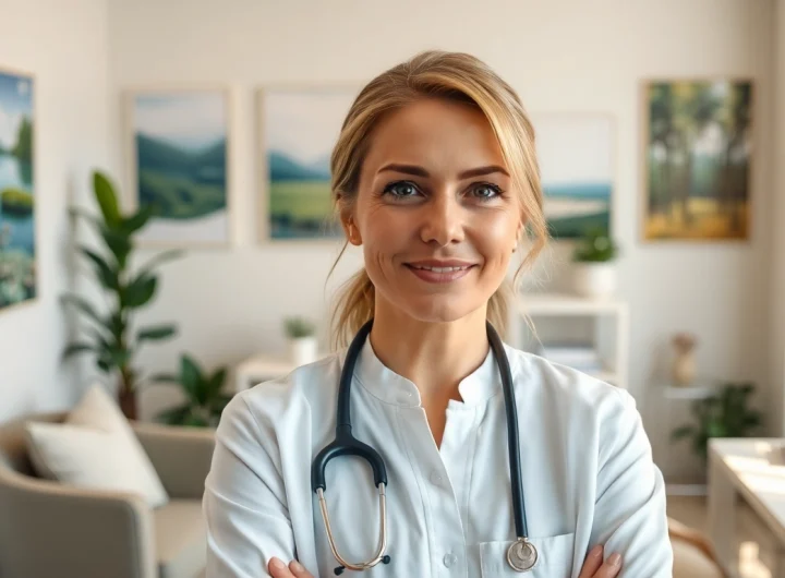 Anxiety symptoms represented by a therapist in a serene office, capturing comfort and care.
