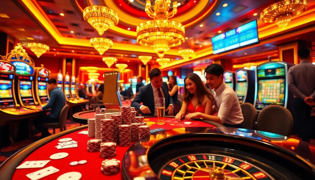 Experience MM88's lively casino ambiance with poker chips and slot machines.