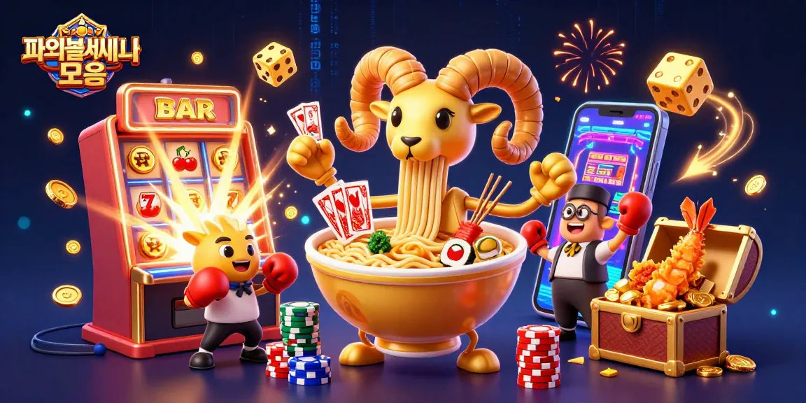 파워볼사이트 모음으로 세련된 슬롯 게임을 즐기는 3D 일러스트.